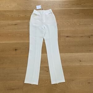 L'Acadamie High Waist Back Ankle Zip Pants in Ivory